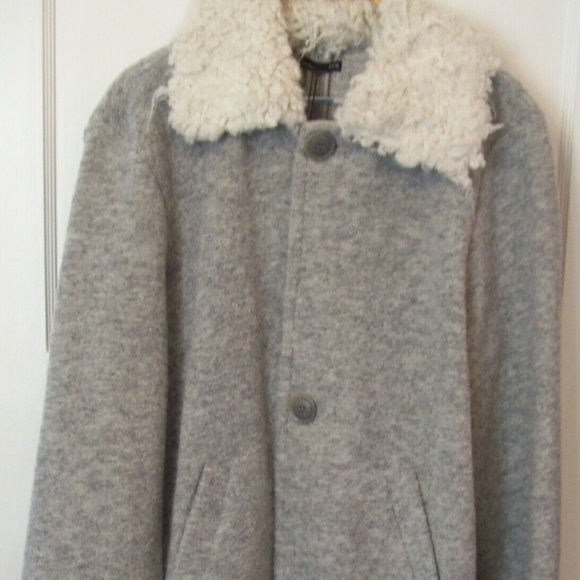 ZARA COATIGAN WOOL BLEND COAT WITH FAUX SHEEPSKIN COLLAR - Picture 1 of 1
